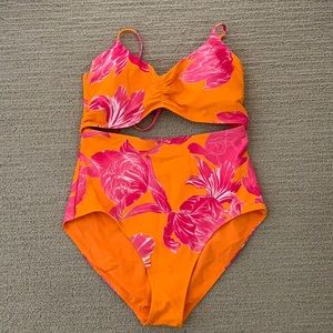 ATHLETA bright orange & pink bathing suit